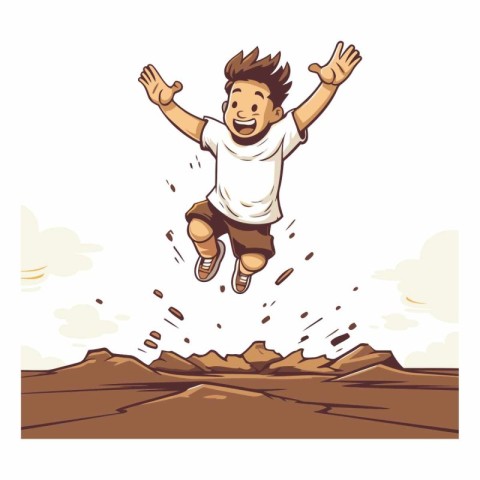 Happy man jumping in the air in cartoon style.