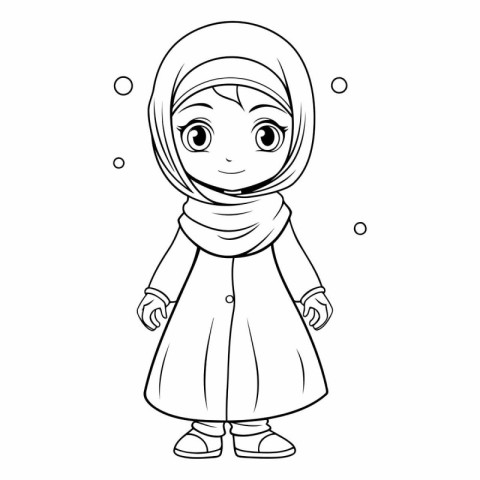 Muslim girl in hijab. Coloring book for children.