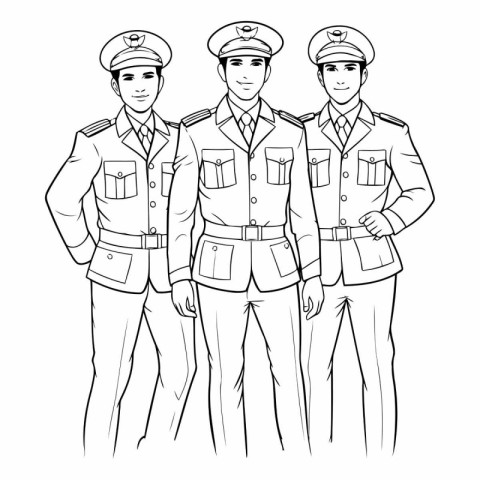 Line art illustration of a group of police officers standing wit