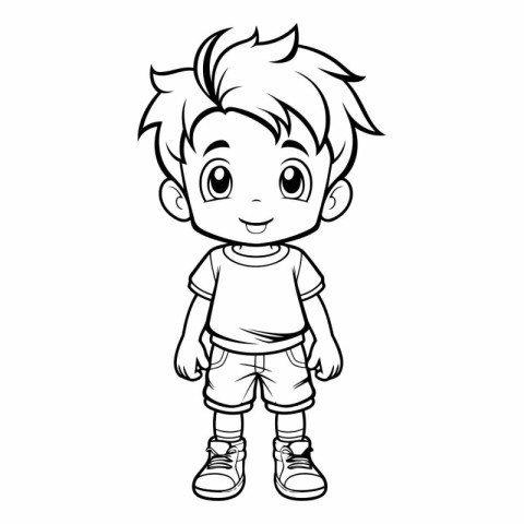 Cute little boy cartoon character for coloring book.