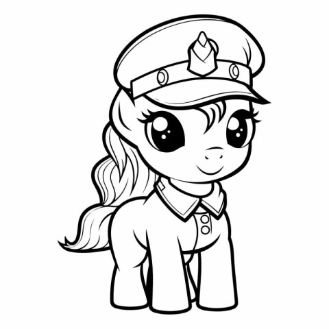 Coloring Page Outline of a Cute Little Police Officer Girl