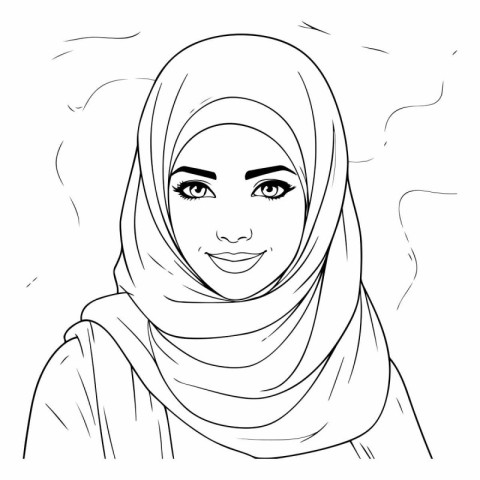 Beautiful Muslim woman in hijab in sketch style.