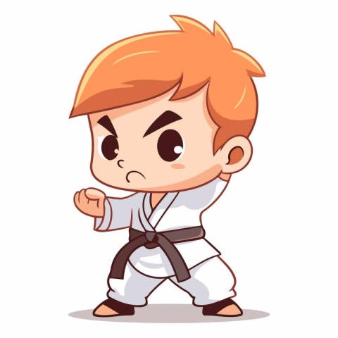 Karate boy cartoon character isolated on white background.