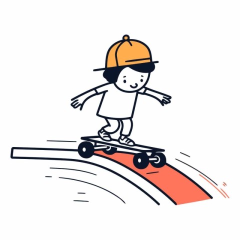 Cartoon skier boy riding on a skateboard.