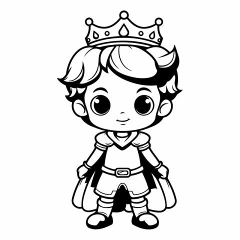 Cute little prince with crown isolated on white background.