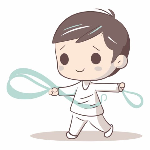 Boy playing with a tennis racket (white background. vector. cut