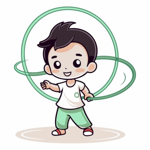 Boy playing hula-hoop. Vector cartoon character illustration.