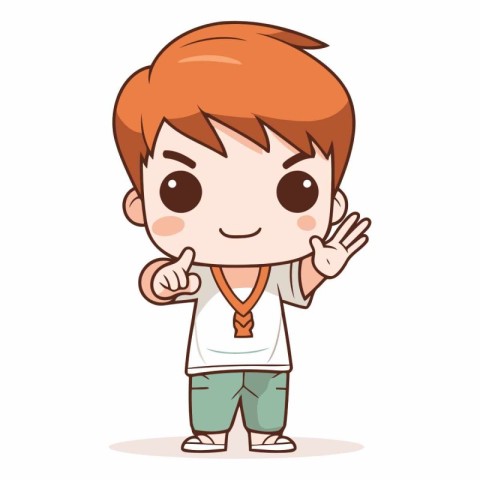 Boy showing ok hand sign. Cute cartoon character vector illustra