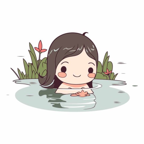 Illustration of a little girl swimming in the pool.