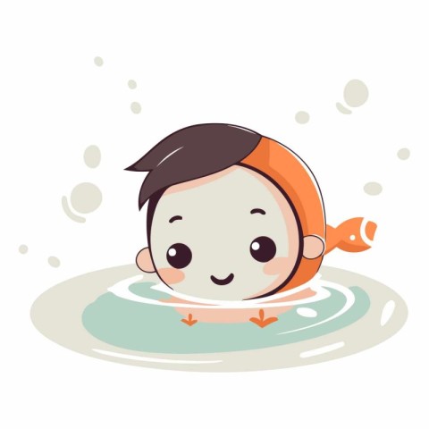 Cute little boy swimming in a pool of a cartoon character.