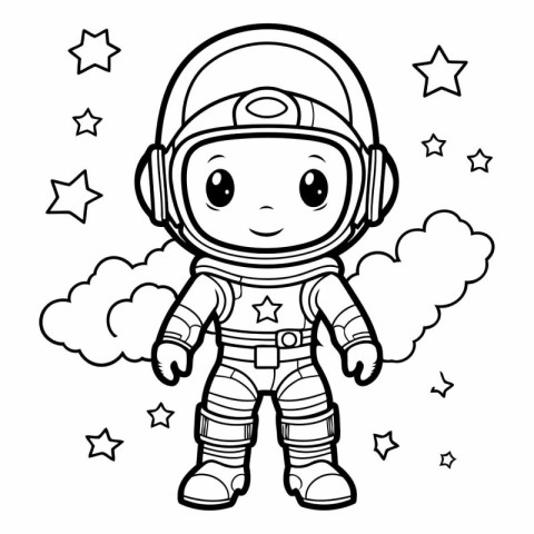 Cute astronaut in space. Cartoon vector illustration for colorin