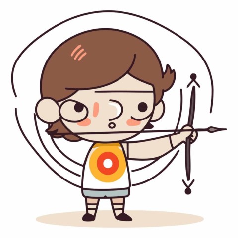 Boy with bow and arrow. Cute and funny vector illustration.