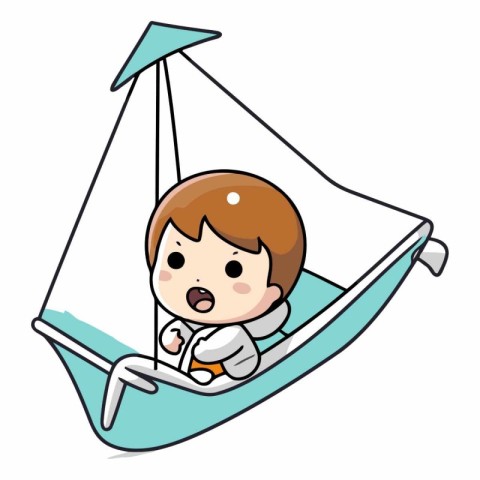 Cute little boy in hammock isolated on white background.