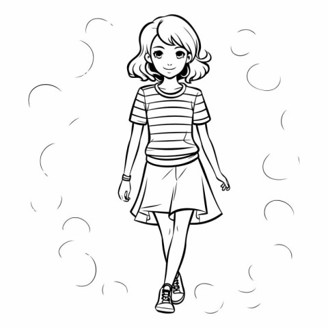 Vector illustration of a girl in a striped T-shirt and short ski