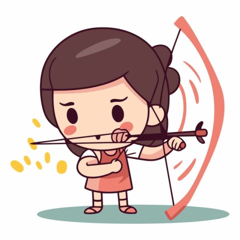 Cute girl with bow and arrow cartoon character vector design ill