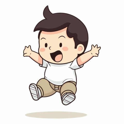 cute little boy jumping over white background. eps