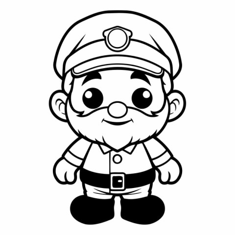 Black and White Cartoon Illustration of Cute Policeman Mascot Ch