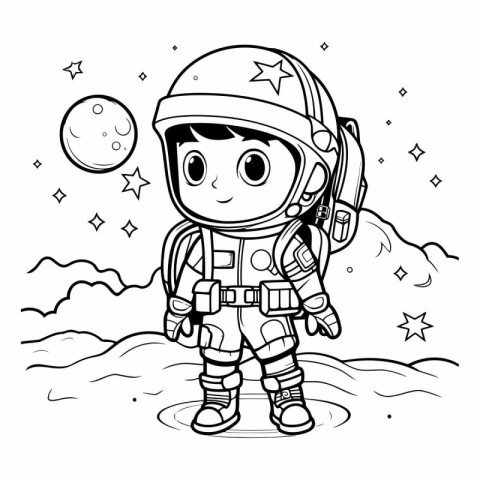 Cute astronaut in space. Coloring book for children.