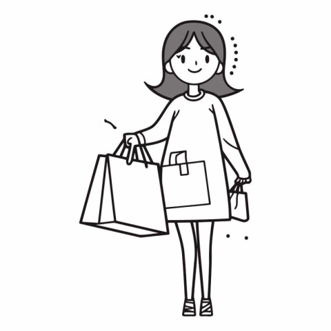 Illustration of a young woman holding shopping bags.