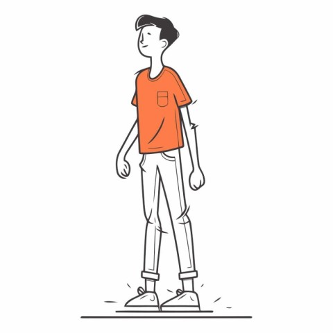 Young man standing on the street in sketch style.