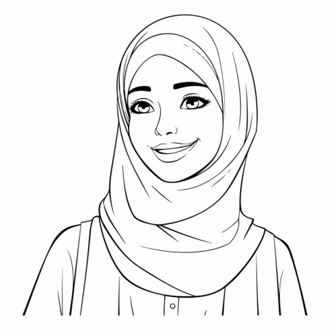 Young muslim woman with hijab in sketch style.