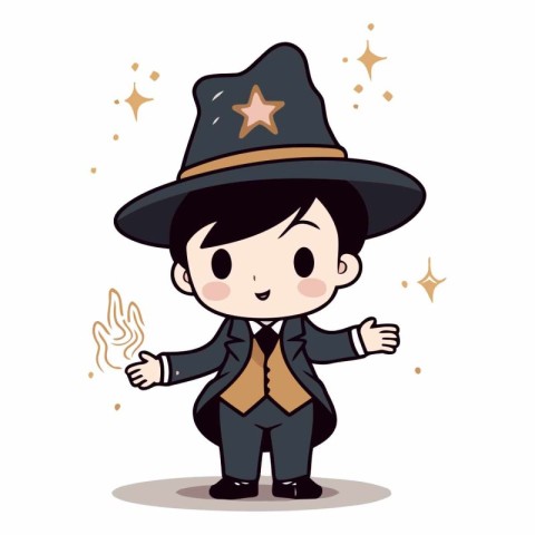 Halloween Costume - Cute Cartoon Magician Boy Vector Illustratio