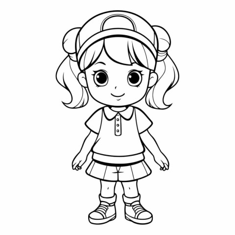 Coloring Page Outline Of a Cute Little Girl Cartoon Character