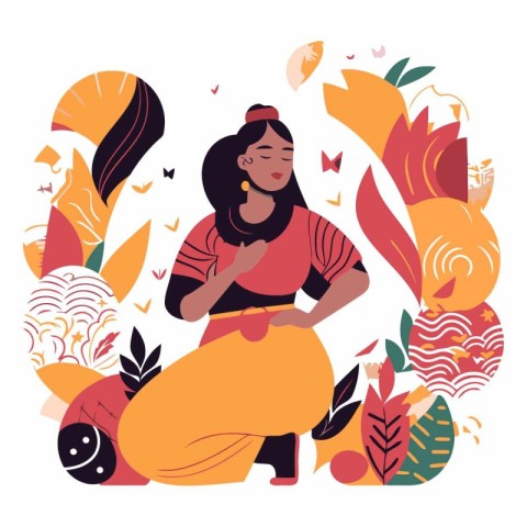 Vector illustration of African American woman sitting on the flo