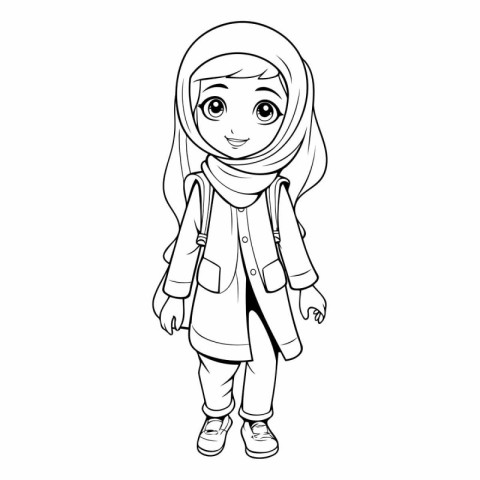 cute little muslim girl with hijab cartoon vector illustration g