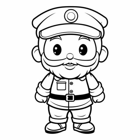 Black and White Cartoon Illustration of Cute Sailor Captain Char