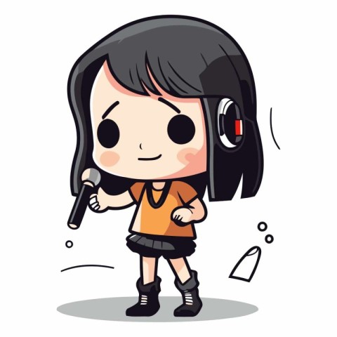 Illustration of a Kid Girl Listening to Music with a Microphone