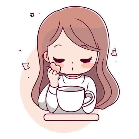 Illustration of a cute little girl drinking coffee.