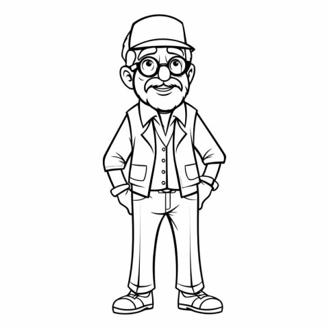 cartoon old man with glasses and cap over white background