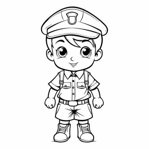 Coloring book for children: Boy in police uniform (policeman)