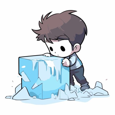 illustration of a boy on the ice cube in winter season.