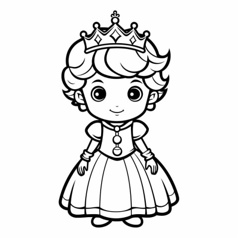 Coloring Page Outline of a princess in a dress and crown