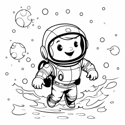 Cartoon astronaut in space. Coloring book for children.