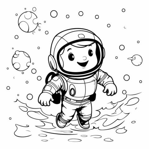 Cartoon astronaut in space. Coloring book for children.