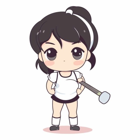 Cute little girl holding hammer. Cartoon style.