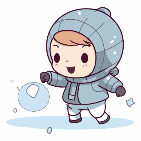 Astronaut boy in space suit throwing snow cartoon vector illustr