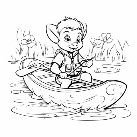 Coloring Page Outline Of a Little Boy in a Canoe