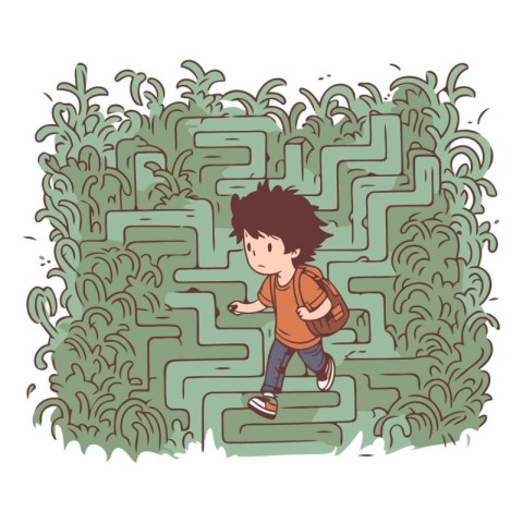 Cute boy running through a maze of a boy running through a maze.