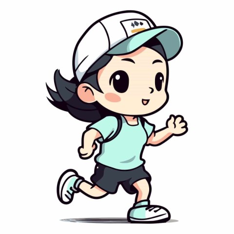 Running girl - color vector illustration. isolated on a white ba