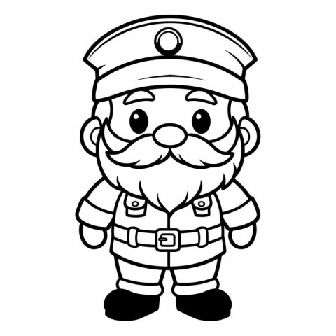 Black and White Cartoon Illustration of Funny Sailor Captain Cha