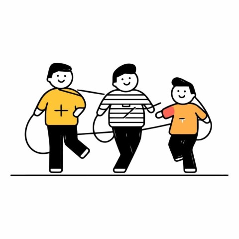 People pulling rope. Teamwork concept. Vector line art illustrat