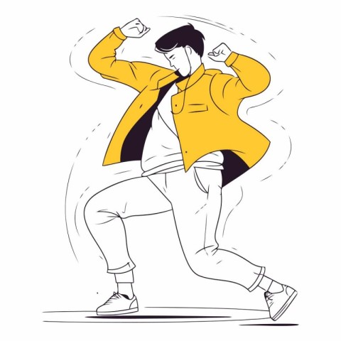 Young man dancing breakdance. Hand drawn sketch.