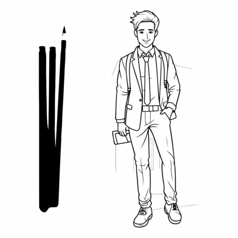 Vector illustration of a young man with a pencil in his hand.