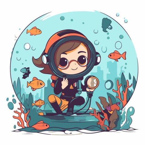 Cute little girl scuba diver in the sea.