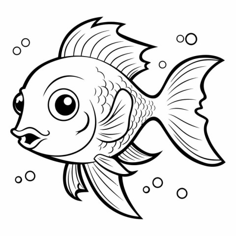 Black and White Cartoon Illustration of Cute Fish Animal Charact