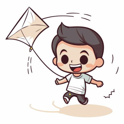 Cute boy playing with a flying kite.